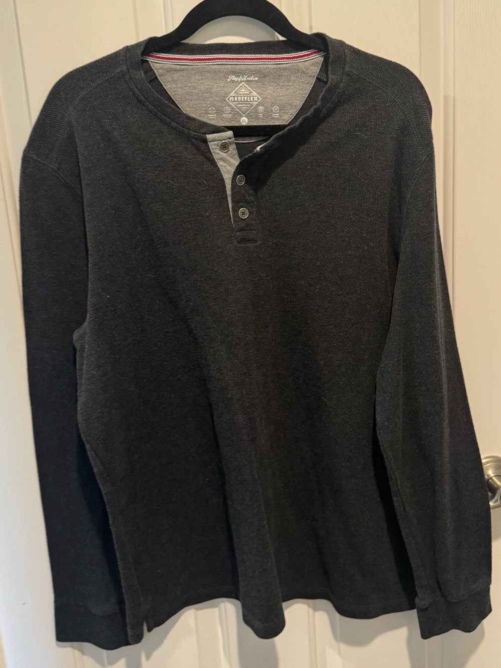 Mens Flag & Anthem Charcoal Henley Long Sleeve Shirt Size XL